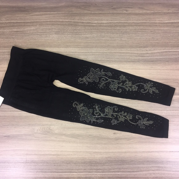 Black Rhinestone High Rise Leggings - Picture 2 of 8